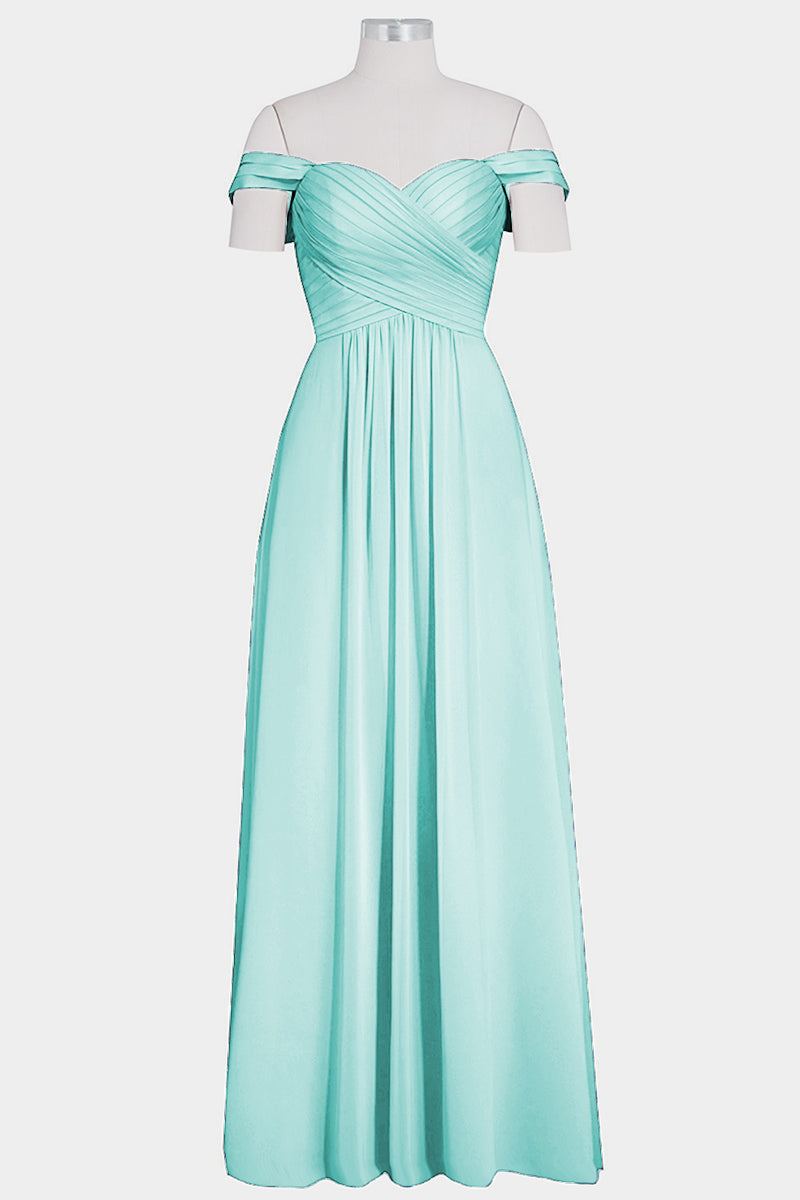 Chiffon Column Off the Shoulder Sleeveless Bridesmaid Dress-B14015
