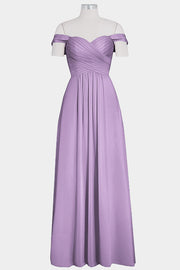 Chiffon Column Off the Shoulder Sleeveless Bridesmaid Dress-B14015