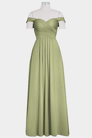 Chiffon Column Off the Shoulder Sleeveless Bridesmaid Dress-B14015