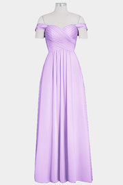 Chiffon Column Off the Shoulder Sleeveless Bridesmaid Dress-B14015