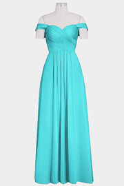 Chiffon Column Off the Shoulder Sleeveless Bridesmaid Dress-B14015