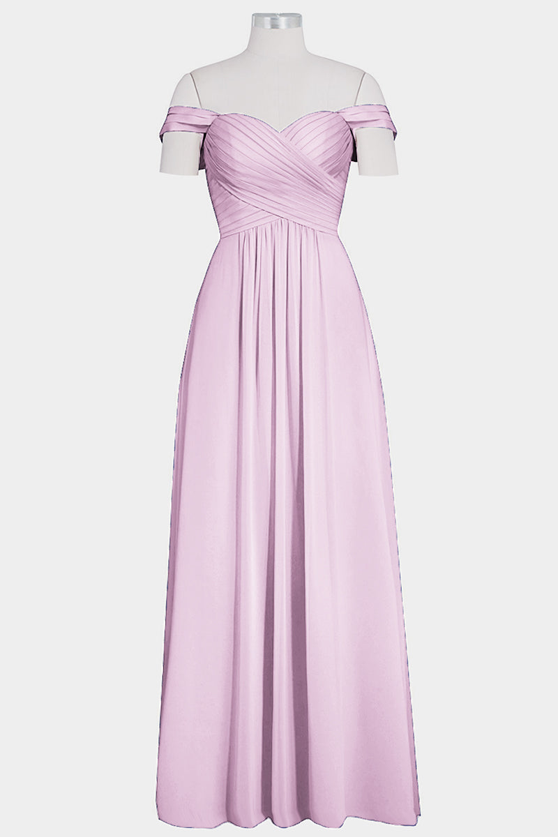 Chiffon Column Off the Shoulder Sleeveless Bridesmaid Dress-B14015