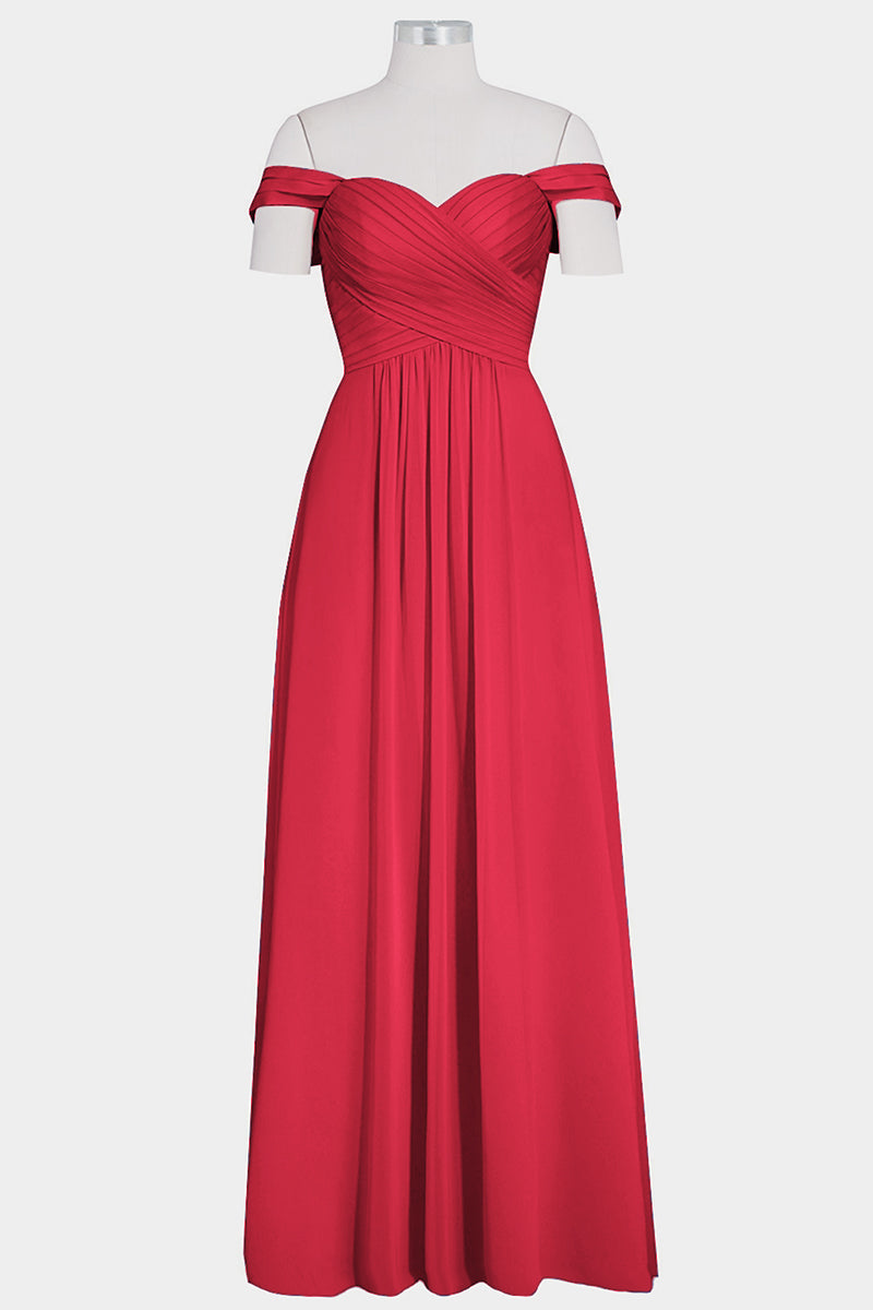 Chiffon Column Off the Shoulder Sleeveless Bridesmaid Dress-B14015