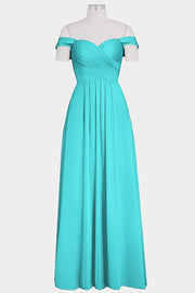 Chiffon Column Off the Shoulder Sleeveless Bridesmaid Dress-B14015