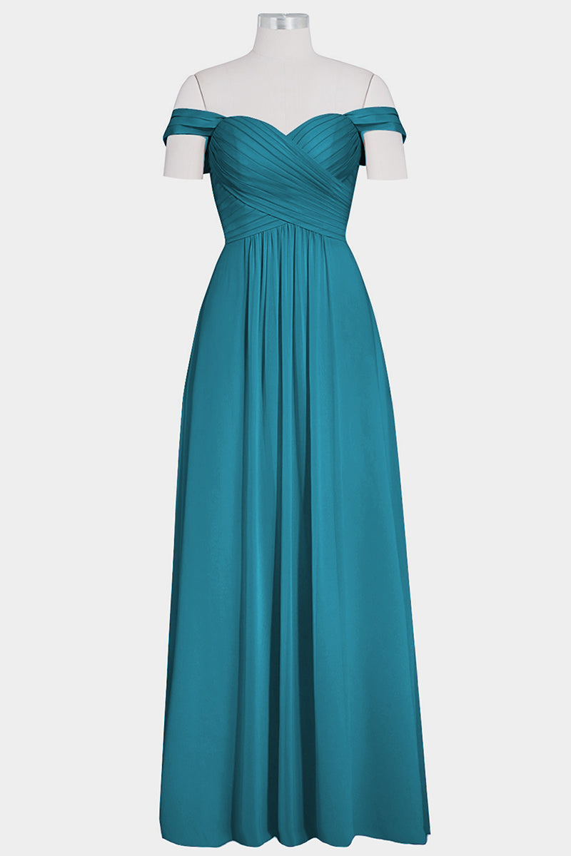 Chiffon Column Off the Shoulder Sleeveless Bridesmaid Dress-B14015