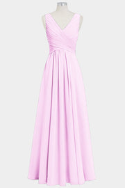 Chiffon Column V-Neck Sleeveless Bridesmaid Dress-B14021