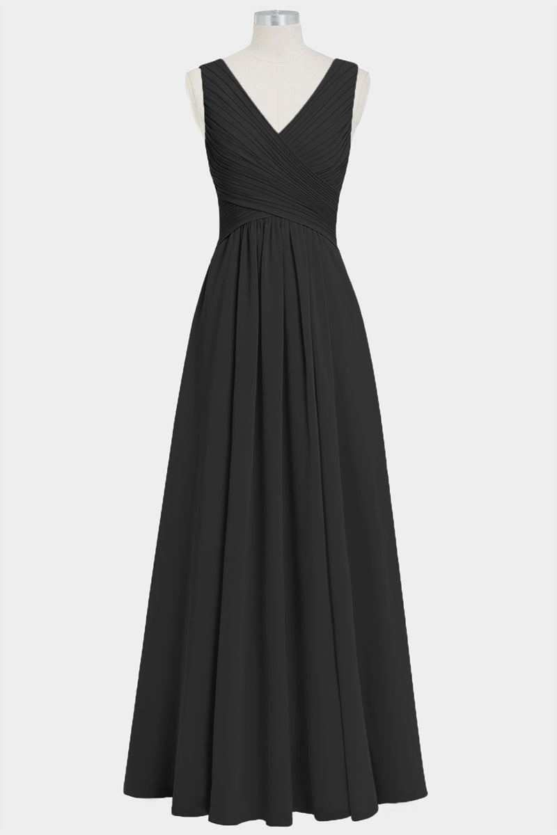 Chiffon Column V-Neck Sleeveless Bridesmaid Dress-B14021