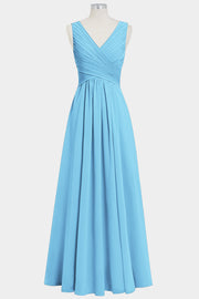 Chiffon Column V-Neck Sleeveless Bridesmaid Dress-B14021