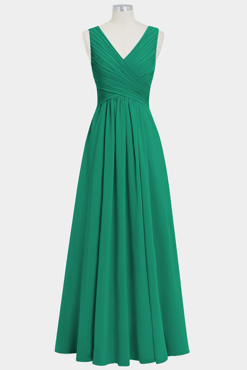 Chiffon Column V-Neck Sleeveless Bridesmaid Dress-B14021