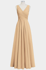 Chiffon Column V-Neck Sleeveless Bridesmaid Dress-B14021