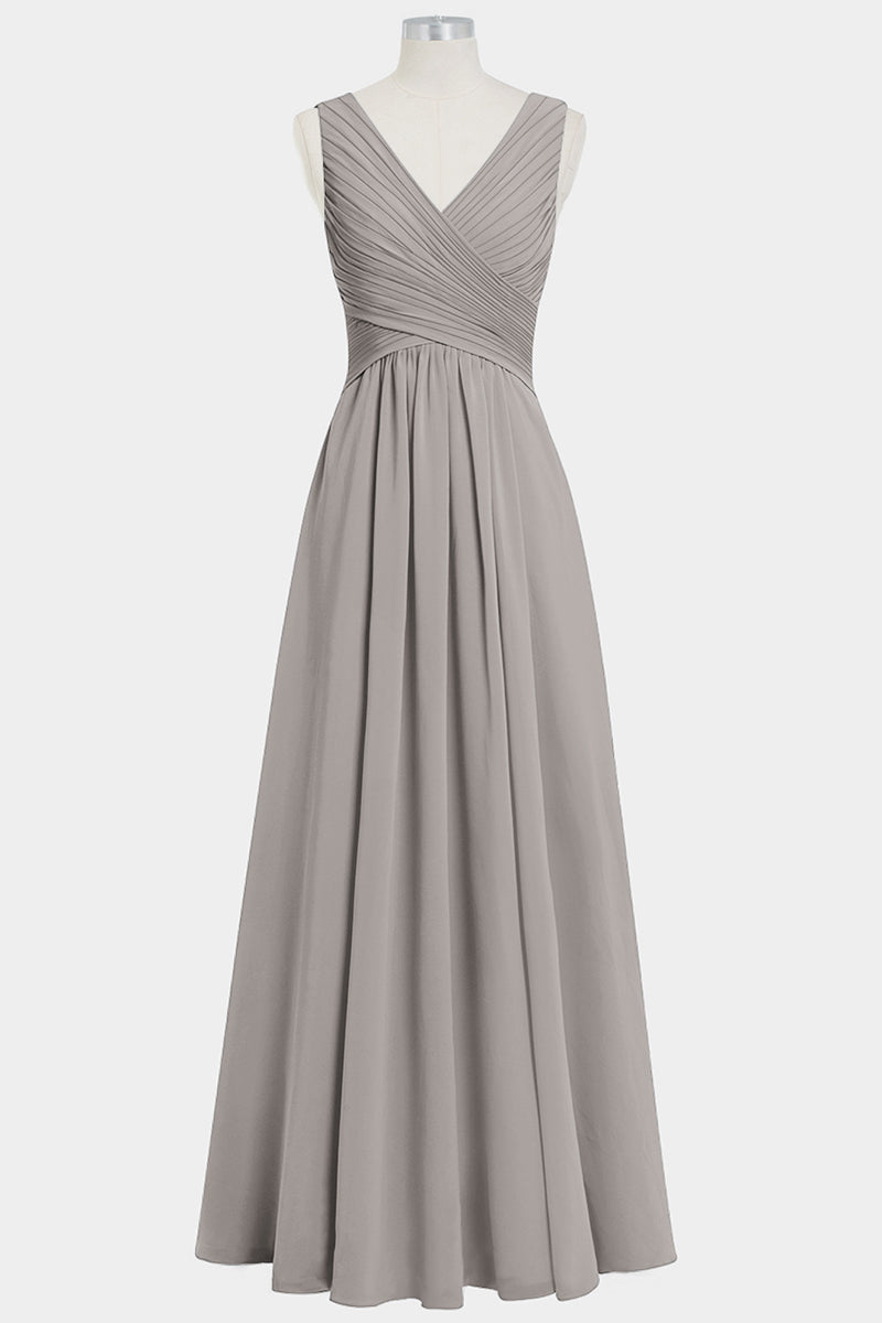 Chiffon Column V-Neck Sleeveless Bridesmaid Dress-B14021