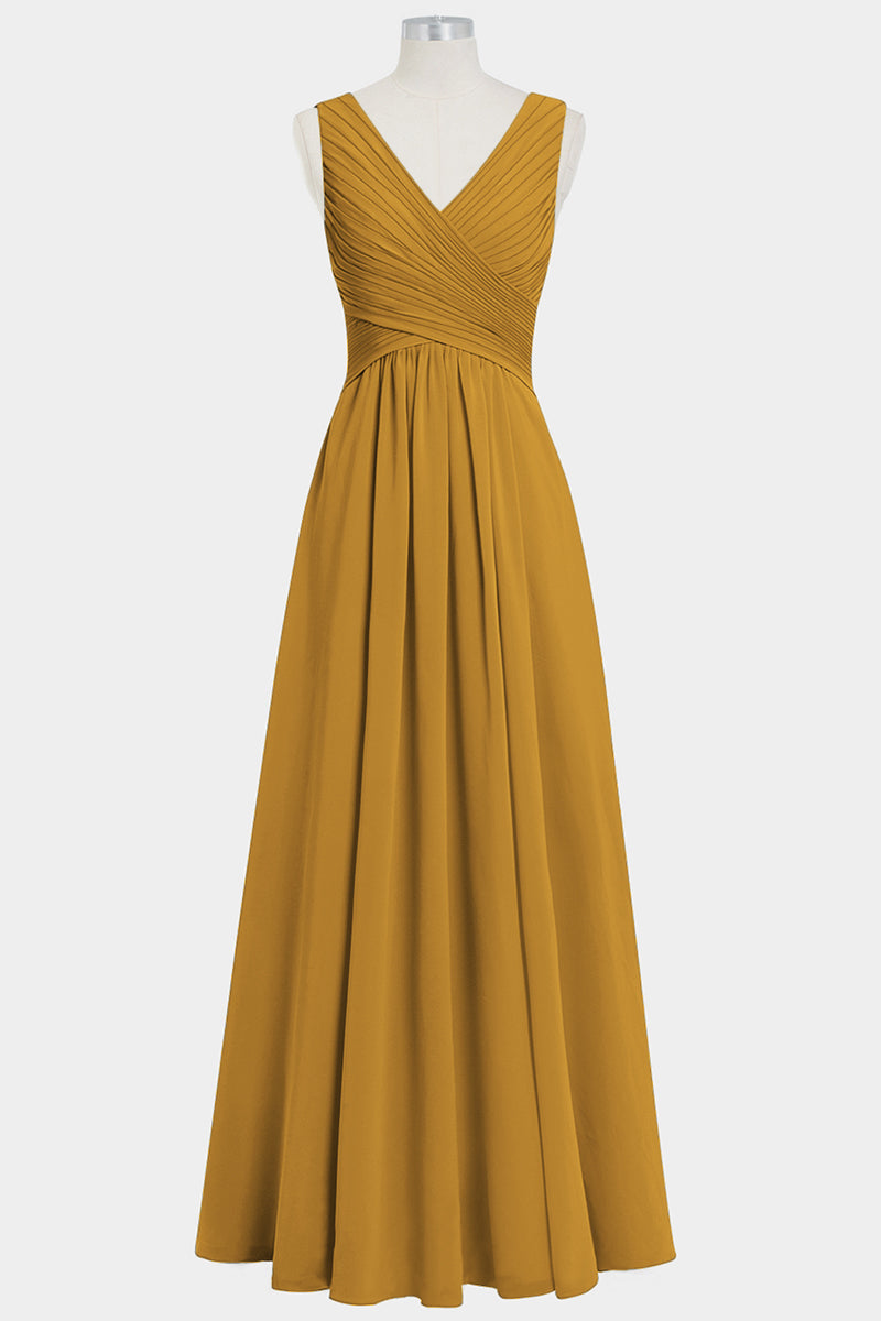 Chiffon Column V-Neck Sleeveless Bridesmaid Dress-B14021