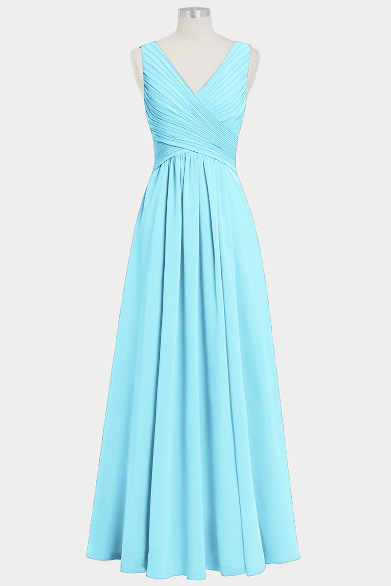 Chiffon Column V-Neck Sleeveless Bridesmaid Dress-B14021