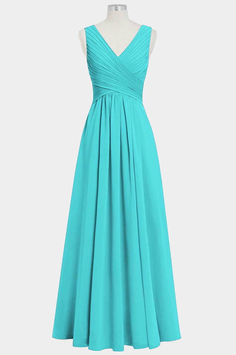 Chiffon Column V-Neck Sleeveless Bridesmaid Dress-B14021