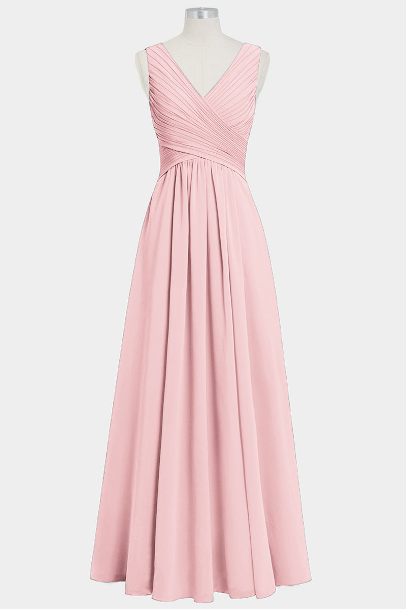 Chiffon Column V-Neck Sleeveless Bridesmaid Dress-B14021