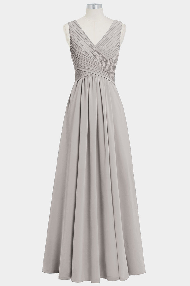 Chiffon Column V-Neck Sleeveless Bridesmaid Dress-B14021