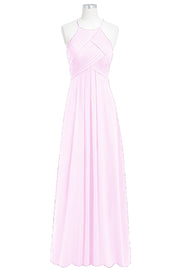 Chiffon Column Halter Sleeveless Bridesmaid Dress-B14023