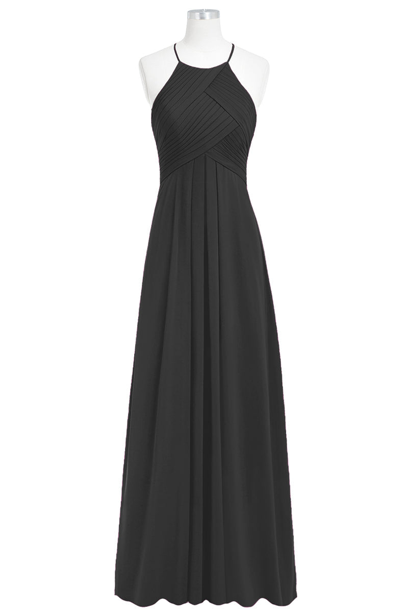 Chiffon Column Halter Sleeveless Bridesmaid Dress-B14023