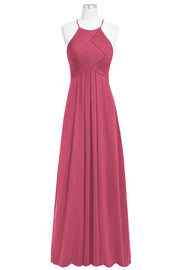 Chiffon Column Halter Sleeveless Bridesmaid Dress-B14023