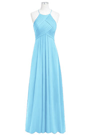 Chiffon Column Halter Sleeveless Bridesmaid Dress-B14023