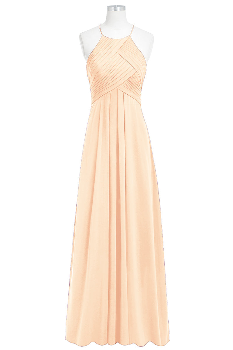 Chiffon Column Halter Sleeveless Bridesmaid Dress-B14023