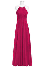 Chiffon Column Halter Sleeveless Bridesmaid Dress-B14023