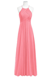 Chiffon Column Halter Sleeveless Bridesmaid Dress-B14023
