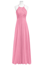 Chiffon Column Halter Sleeveless Bridesmaid Dress-B14023