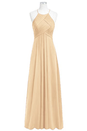 Chiffon Column Halter Sleeveless Bridesmaid Dress-B14023