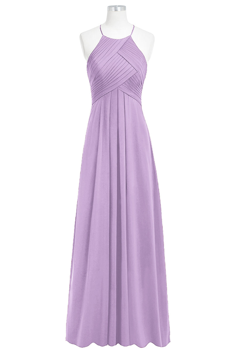 Chiffon Column Halter Sleeveless Bridesmaid Dress-B14023