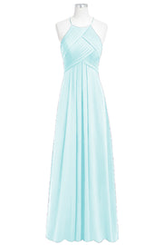 Chiffon Column Halter Sleeveless Bridesmaid Dress-B14023