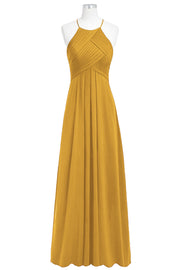 Chiffon Column Halter Sleeveless Bridesmaid Dress-B14023