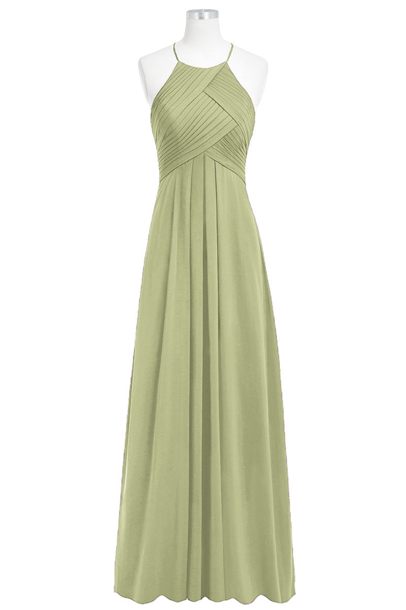 Chiffon Column Halter Sleeveless Bridesmaid Dress-B14023