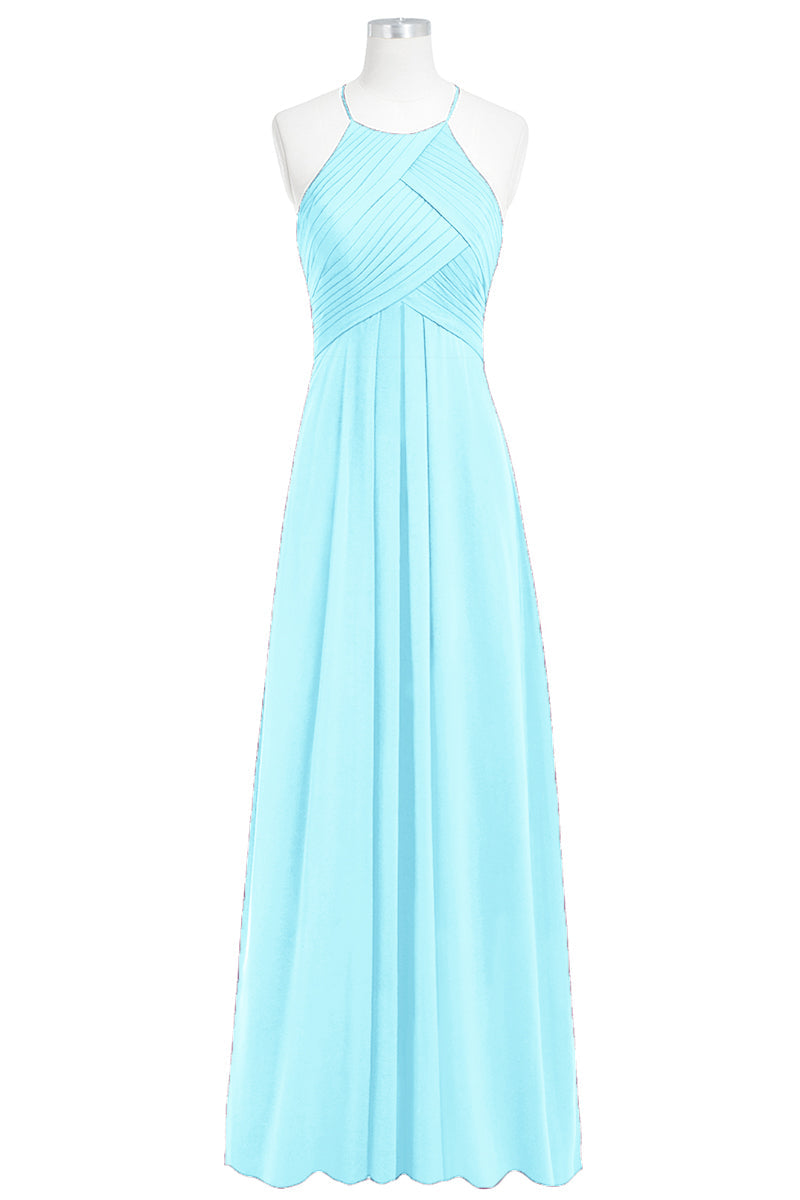 Chiffon Column Halter Sleeveless Bridesmaid Dress-B14023