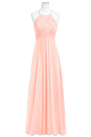 Chiffon Column Halter Sleeveless Bridesmaid Dress-B14023