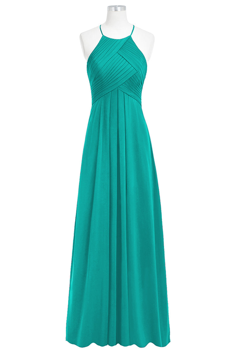 Chiffon Column Halter Sleeveless Bridesmaid Dress-B14023