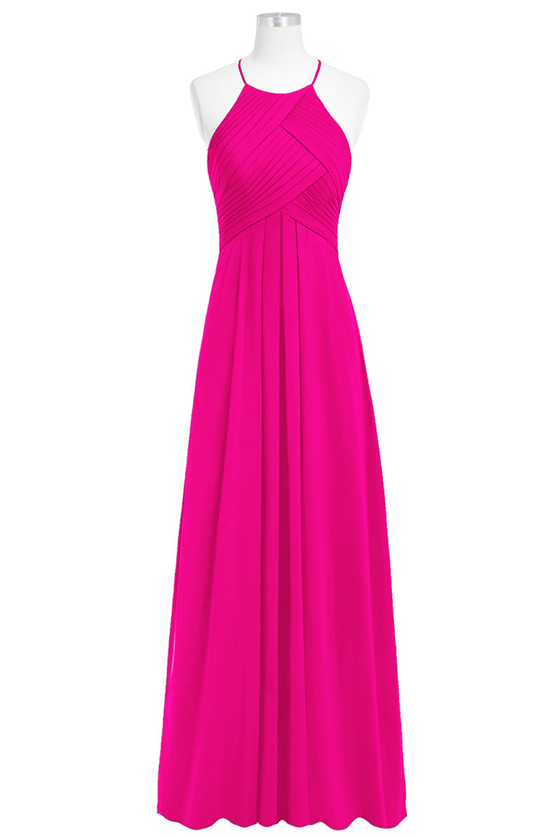 Chiffon Column Halter Sleeveless Bridesmaid Dress-B14023