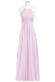 Chiffon Column Halter Sleeveless Bridesmaid Dress-B14023