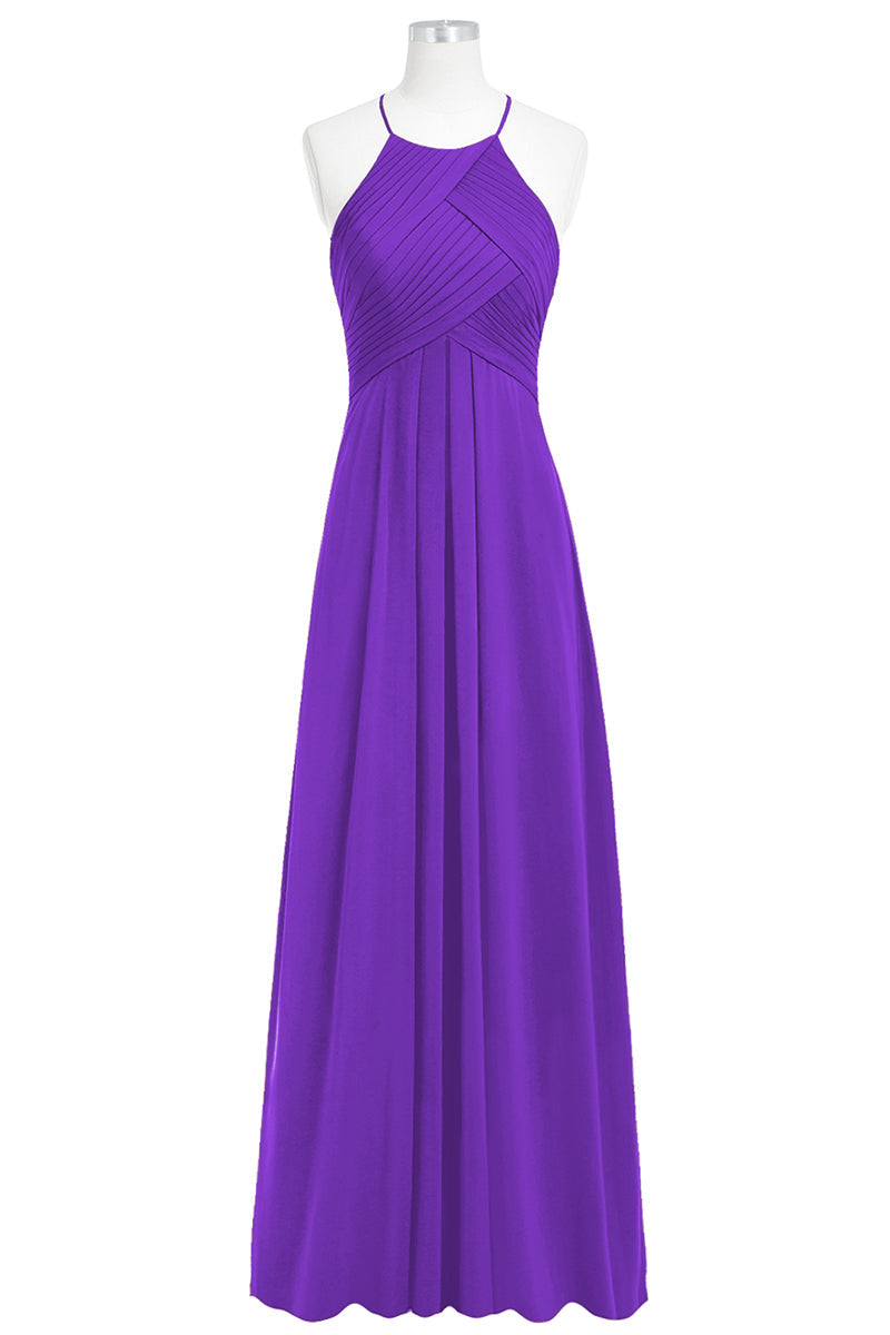 Chiffon Column Halter Sleeveless Bridesmaid Dress-B14023