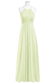 Chiffon Column Halter Sleeveless Bridesmaid Dress-B14023