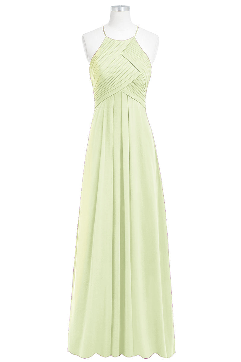 Chiffon Column Halter Sleeveless Bridesmaid Dress-B14023