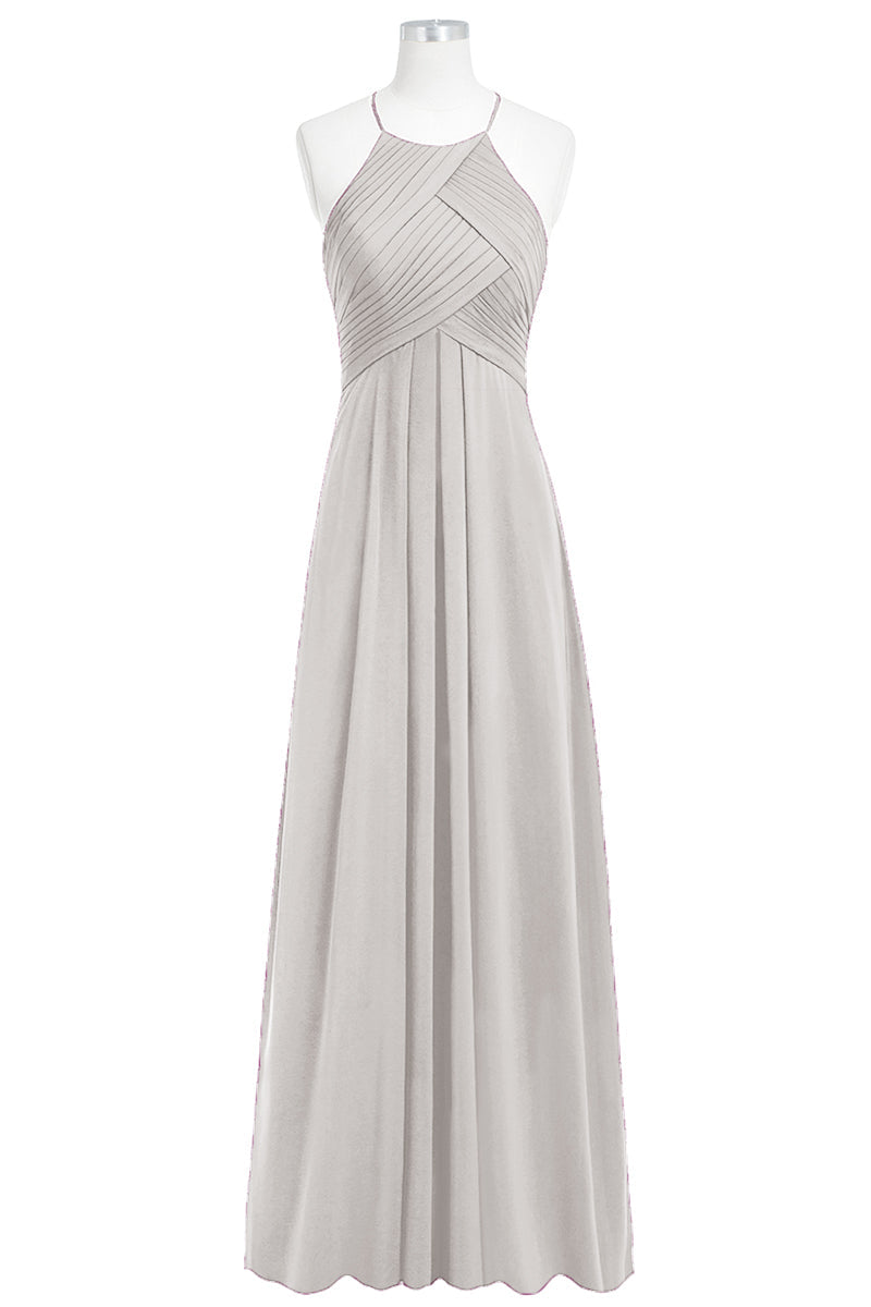 Chiffon Column Halter Sleeveless Bridesmaid Dress-B14023