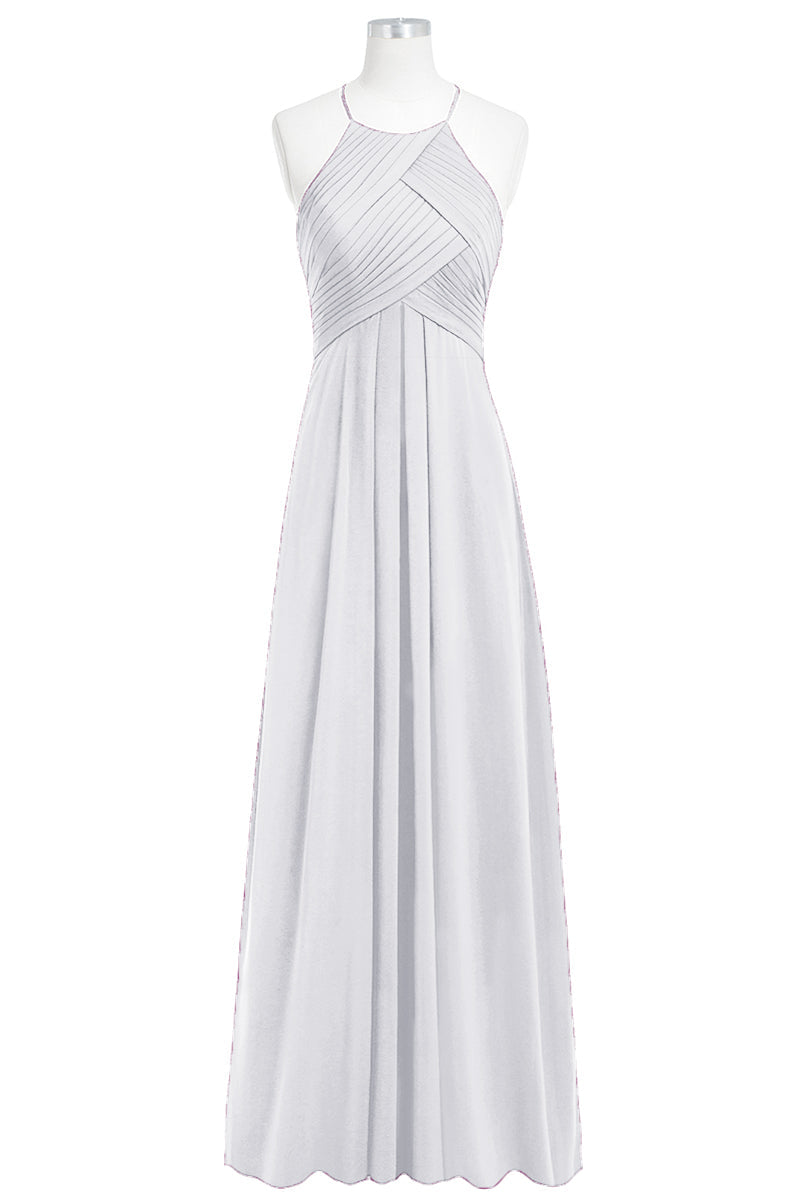 Chiffon Column Halter Sleeveless Bridesmaid Dress-B14023