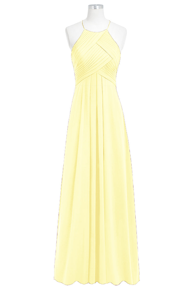 Chiffon Column Halter Sleeveless Bridesmaid Dress-B14023