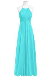 Chiffon Column Halter Sleeveless Bridesmaid Dress-B14023