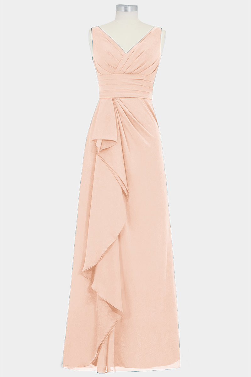 Chiffon Column V-Neck Sleeveless Bridesmaid Dress-B14028