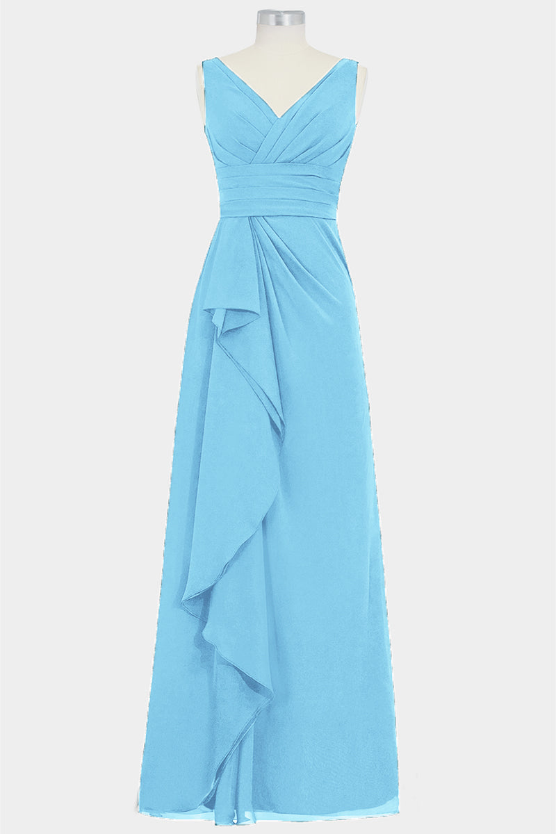 Chiffon Column V-Neck Sleeveless Bridesmaid Dress-B14028