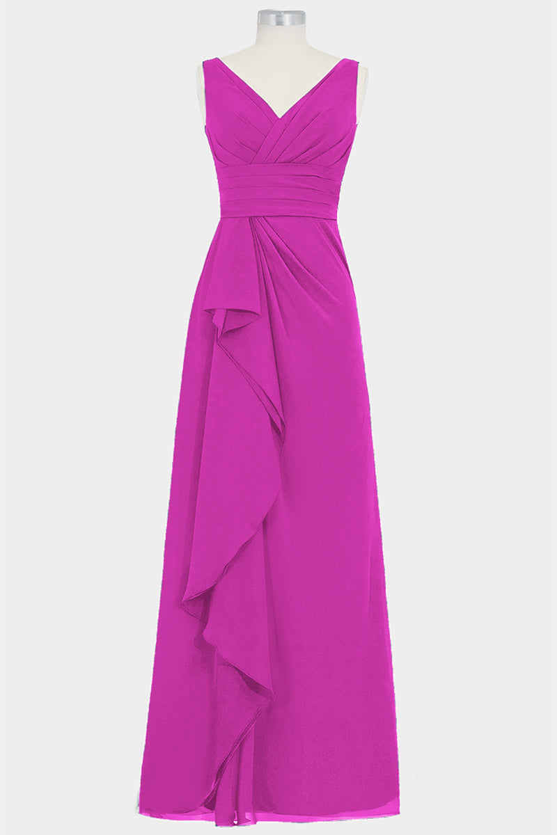 Chiffon Column V-Neck Sleeveless Bridesmaid Dress-B14028