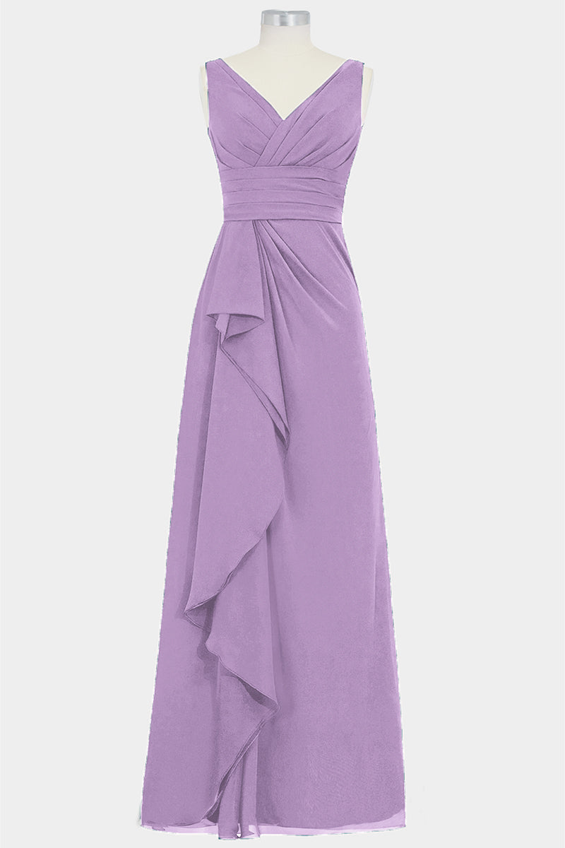 Chiffon Column V-Neck Sleeveless Bridesmaid Dress-B14028