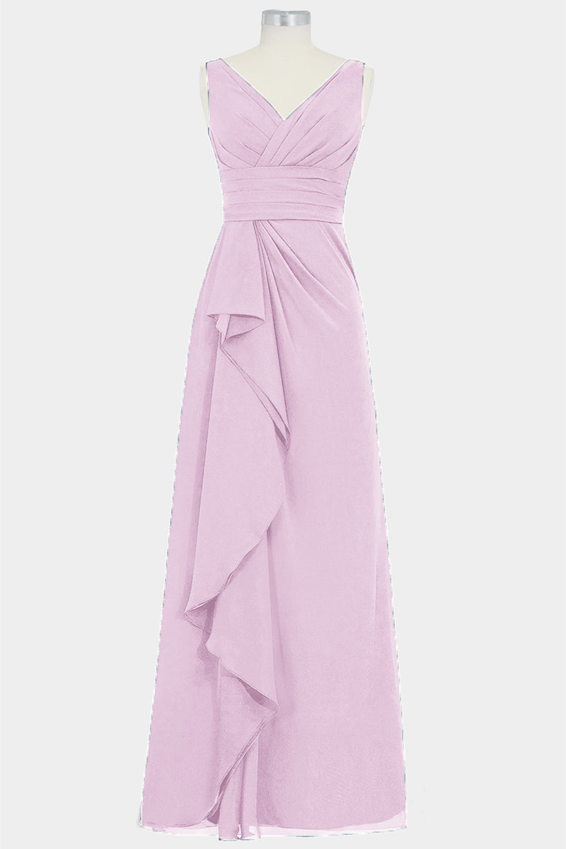 Chiffon Column V-Neck Sleeveless Bridesmaid Dress-B14028